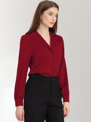 Allegra K Damen Hemdblusenkleid mit spitzem Ausschnitt, langen Ärmeln und Gürtel