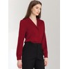 Allegra K Women's Elegant Collar V Neck Long Sleeve Work Office Satin Button Down Shirt - 3 of 4