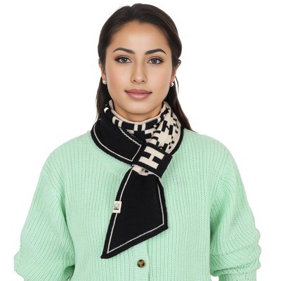 Alilang Skinny Knitted Scarf Letter Animal Pattern Pull-Through Design Winter Neckerchief Scarf for Women