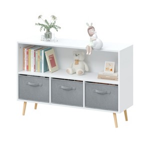 FONTOI Kids Bookcase and Bookshelf with Drawers, Bookcase Display Stand, Toy Storage Organizer for Bedroom, Playroom, White&Gray, 11.02"*23.62"*35.43" - 1 of 4