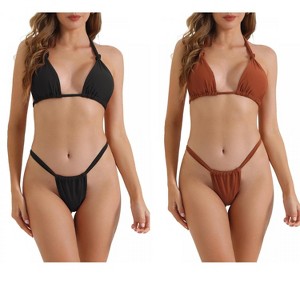 INSPIRE CHIC Women's Push-Up Halter Double Tie Back Triangle Bottoms Swimwear Bathing Bikini Suits 2 Sets - 1 of 4