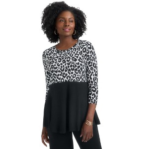 Jessica London Women's Plus Size Printed Yoke Trapeze Tee - 1 of 4