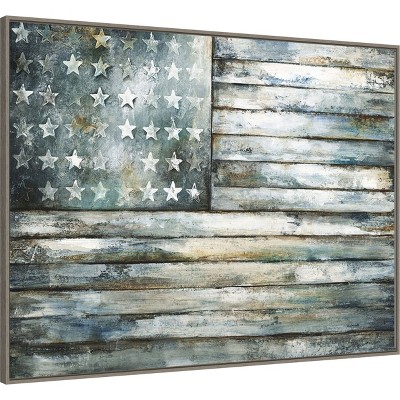 Weathered American Flag Canvas Print in Rustic Frame, 42 x 32