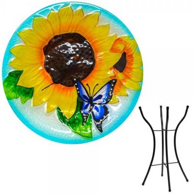 Home & Garden 23.0" Yellow  Sunflower Birdbath With Stand Yard Decor Gold Crest Distributing  -  Bird Baths