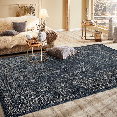 Blue Geometric Synthetic Flat Woven 5' x 7' Area Rug