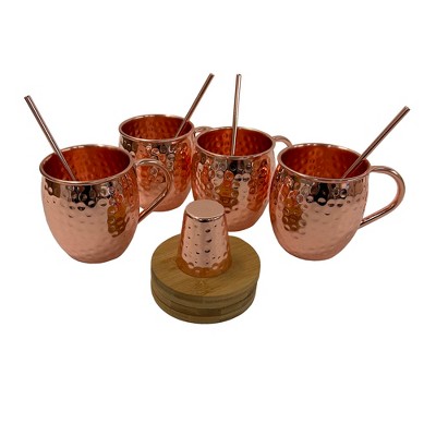 Nat & Jules Round Barrel Copper Tone 16 ounce Stainless Steel Moscow Mule Mugs 13 Piece Set