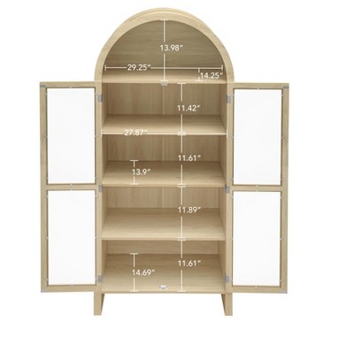 70.28" Tall Natural Arched Kitchen Pantry with Glass Doors