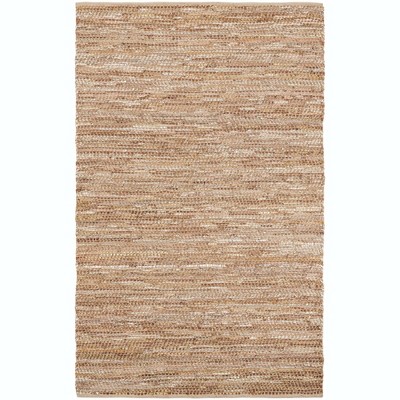 Handwoven Ivory and Brown Jute Leather Rectangular Area Rug