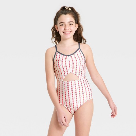 Art Class Girls' Lemons and Flowers One Piece Swimsuit - art class™ Cream M