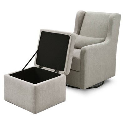 Gray Linen Swivel Glider with Storage Ottoman
