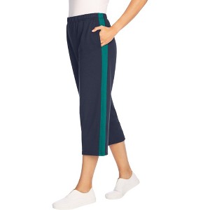 Woman Within Plus Size Side-Stripe Cotton French Terry Capri - 1 of 4