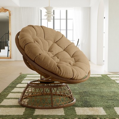 Bigget Steel Swivel Wicker Outdoor Patio Papasan Lounge Egg Chair, Tan