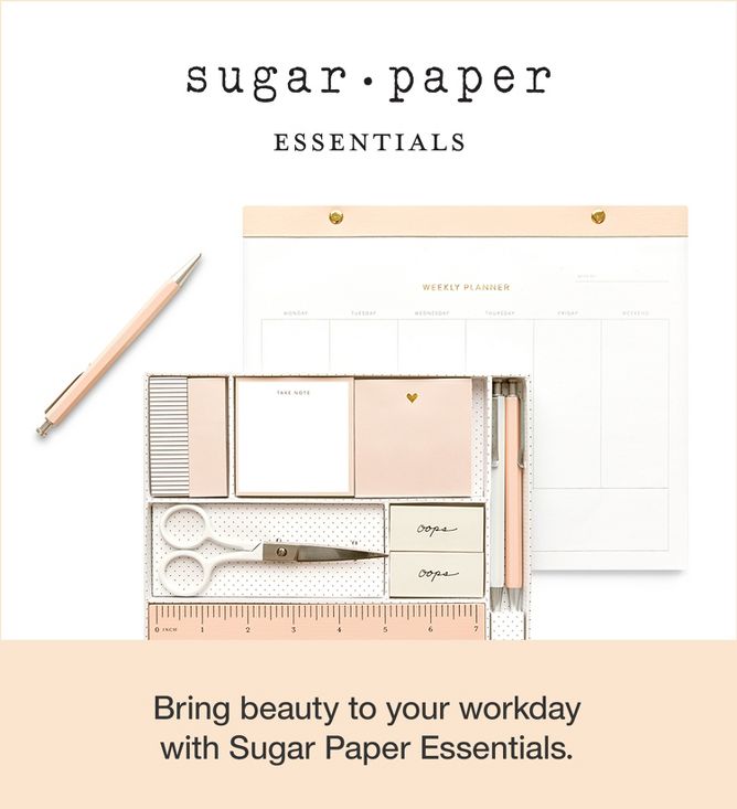 sugar paper essentials logo. Bring beauty to your workday
with Sugar Paper Essentials.