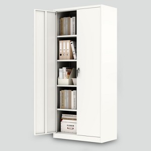 71" Metal Storage Cabinet w/Adjustable Shelves & Lock, Heavy-Duty Garage, Pantry, Office Cabinet - 1 of 4