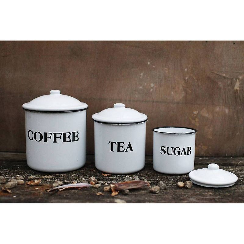 Storied Home Set of 3 &#39;Coffee Tea Sugar&#39; Metal Containers with Lid, 4 of 11