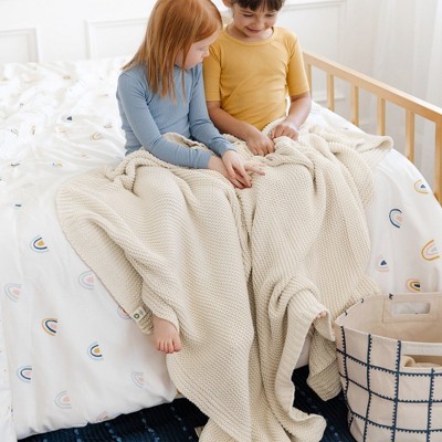 Makemake Organics GOTS Certified Organic Cotton Knit Soft Cotton Throw Blanket Large (50x60, Vanilla)