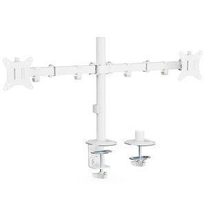 Mount-It! Dual Monitor Desk Mount, Dual Monitor Arm Fits 2 Monitors max. 32" / 19.8 Lbs., Full Motion Adjustment Monitor Mount with C-Clamp, White - 1 of 4