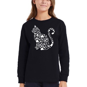 LA Pop Art Cat Claws - Girl's Word Art Long Sleeve T-Shirt - 1 of 4