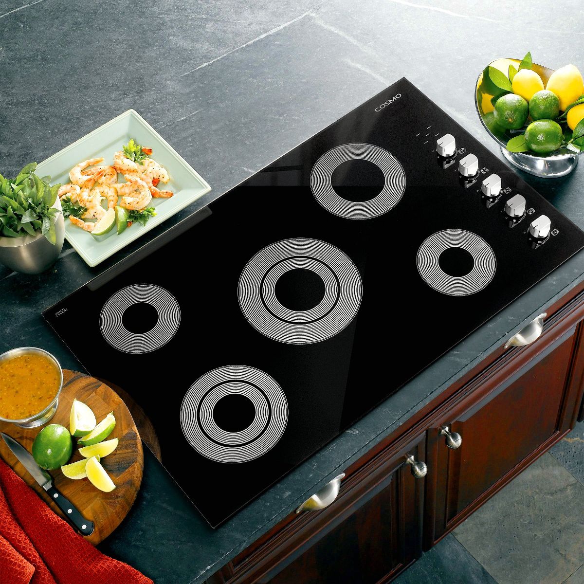 Cosmo COS-365ECC 36 in. Electric Ceramic Glass Cooktop with 5 Burners, Dual Zone Elements, Hot Surface Indicator Light and Control Knobs - thumbnail 2