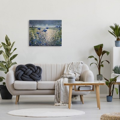 Blooming Blue Flowers Night Moon Landscape Canvas Art