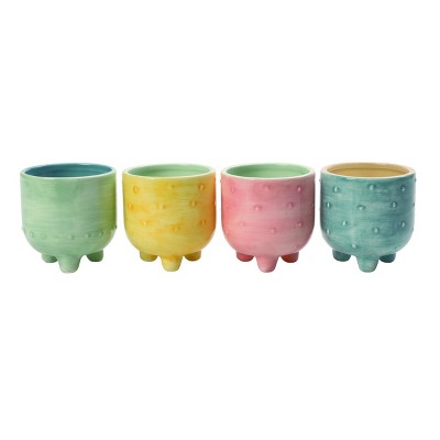 Transpac Small Ceramic Footed Planter with Drainage Multicolored Design Perfect for Home Decor and Gift Giving