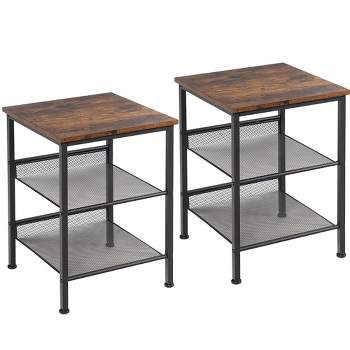 Costway Set of 2 3-Tier Industrial End Side Table Nightstand W/2 Adjustable Shelves