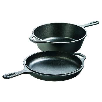 Lodge Cast Iron Cook-It-All Kit. Five-Piece Cast Iron Set includes a  Reversible Grill/Griddle 14 Inch, 6.8 Quart Bottom/Wok, Two Heavy Duty  Handles, and a Tips & Tricks Booklet. 