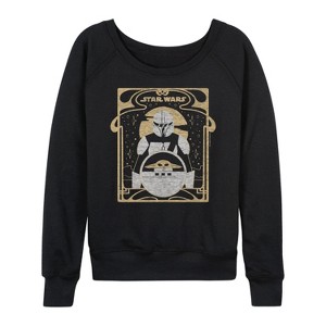 Women's - Star Wars - The Mandalorian Mando Celestial Lightweight French Terry Wide Neck Long Sleeve Graphic Shirt - 1 of 4