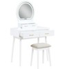 Beautiful White Finish Vanity Dresser with Mirror and Stool Set Storage Drawers Luxury Furniture 1pc LED Mirror - 3 of 4