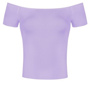INSPIRE CHIC Women's Short Sleeves Off The Shoulder Stretchy Fabric Solid Crop Top - 1 of 4