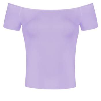 Allegra K Women's Short Sleeves Off The Shoulder Stretchy Fabric Solid Crop Top