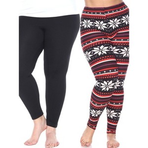 Women's Pack of 2 Plus Size Leggings - One Size Fits Most Plus - White Mark - 1 of 1