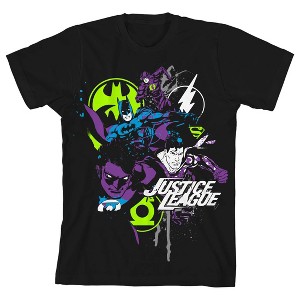 Justice League Splatter Art Black T-shirt Toddler Boy to Youth Boy - 1 of 3