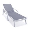 LeisureMod Marlin Patio Chaise Lounge Chair With Armrests in White Aluminum Frame Set of 2 - 3 of 4
