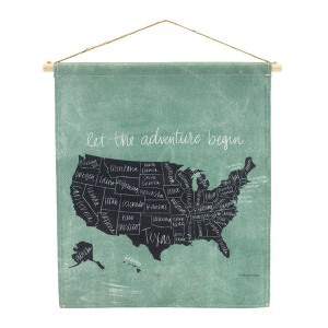 United States Linen Wall Hanging – 18.5"H Green Fir Wood Framed Decorative Map Sign by Melrose - 1 of 3