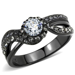 Slickblue Women’s Light Black Stainless Steel Ring, Clear CZ Stone, Designer Halo Style, Sizes 5-10 - 1 of 4
