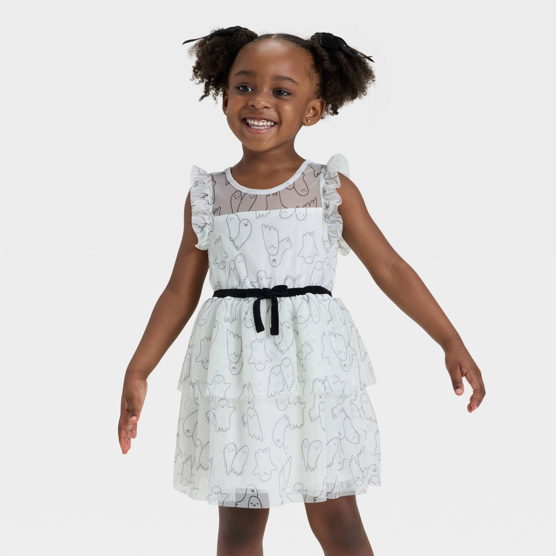 Toddler Girls' Sleeveless Halloween Ghost Tulle Dress - Cat & Jack™ Cream 18M