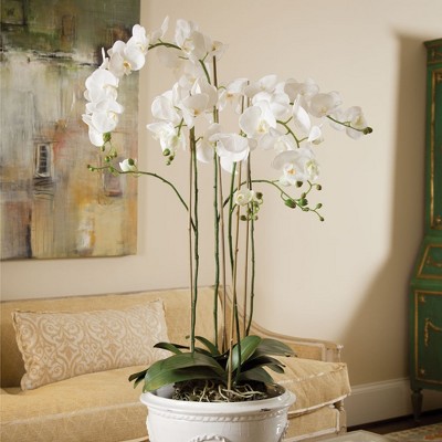White Orchid Faux Potted Plant for Outdoor Tabletop
