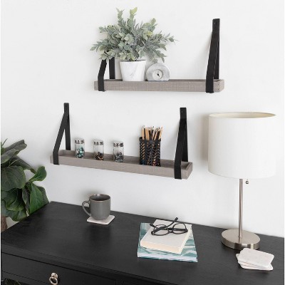 Gray Wood and Metal Wall Shelf Set with Black Brackets