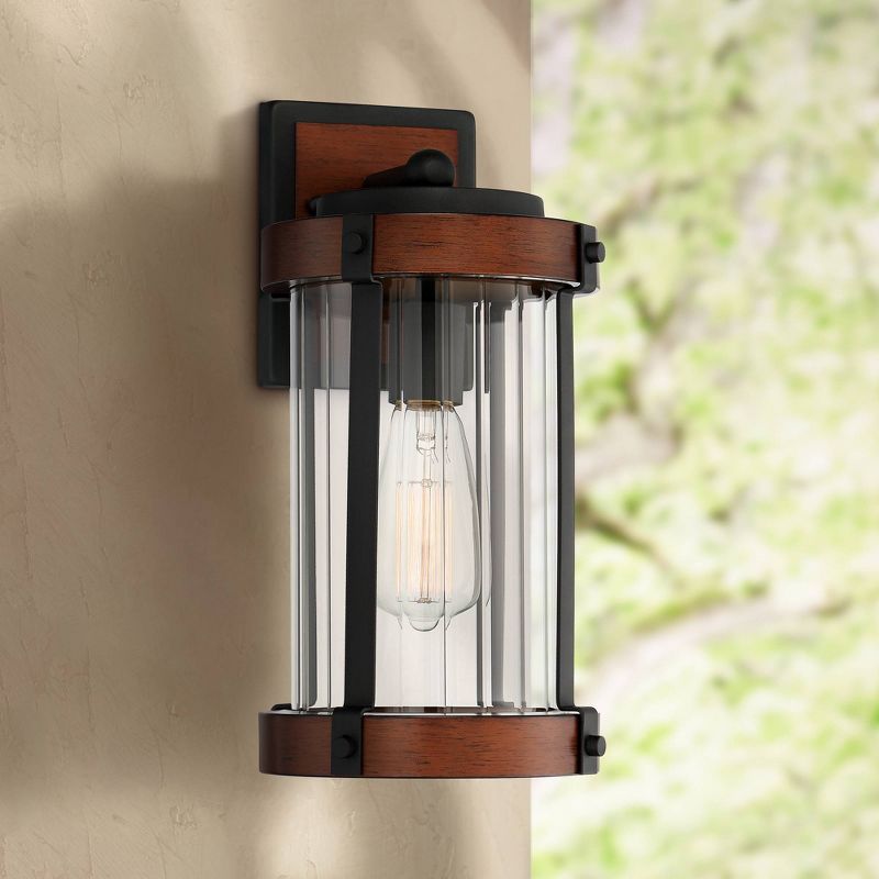 John Timberland Stan Industrial Outdoor Wall Light Fixture Dark Faux Wood Black 13 1/2" Clear Glass for Post Exterior Barn Deck House Porch Yard Patio, 2 of 8