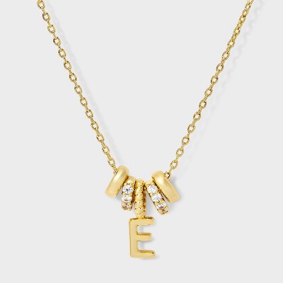 14K Gold Dipped Cubic Zirconia Rondelle Initial Necklace - A New Day™ Gold