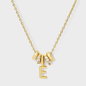 14K Gold Dipped Cubic Zirconia Rondelle Initial Necklace - A New Day™ Gold - 1 of 4