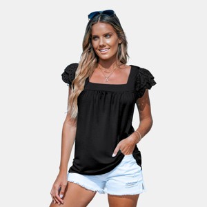 Women's Eyelet Ruffle Sleeve Smocked Top - Cupshe - 1 of 4