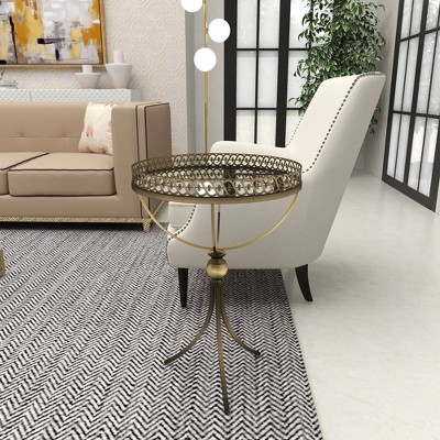 Gold Brass Round Metal and Glass Accent Table
