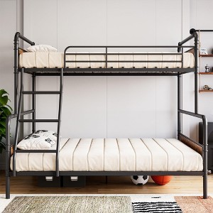 Retro-Colored Metal Twin Over Full Bunk Bed - Heavy Duty Steel Frame, High Guardrails for Safety, Space-Saving for Kids/Teens/Adults - 1 of 4