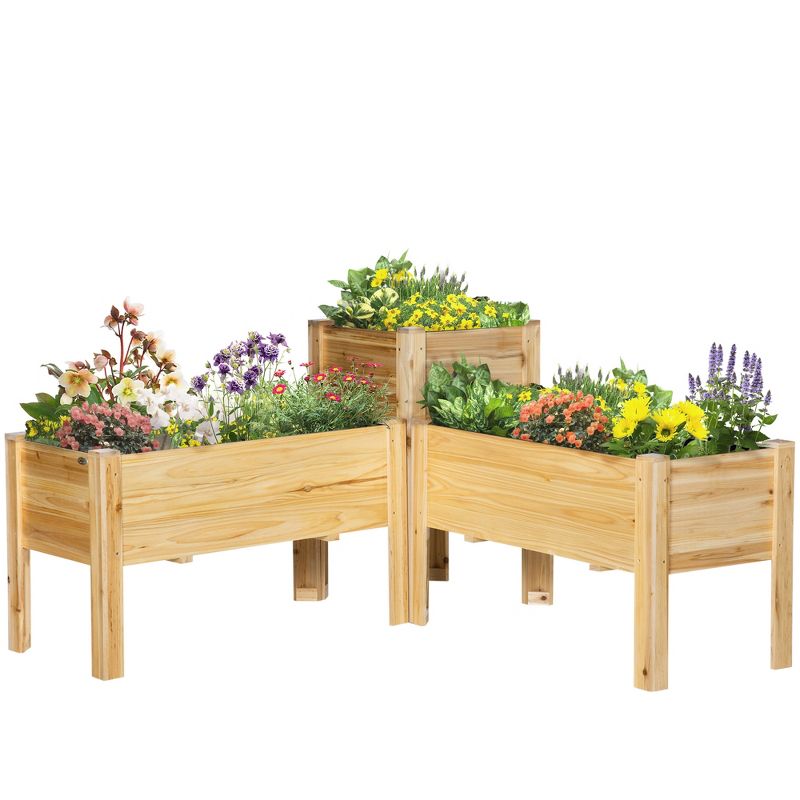 Outsunny Raised Garden Bed Set of 3, Elevated Wood Planter Box with Legs and Bed Liner for Grow Vegetables, Herbs, and Flowers, 4 of 7