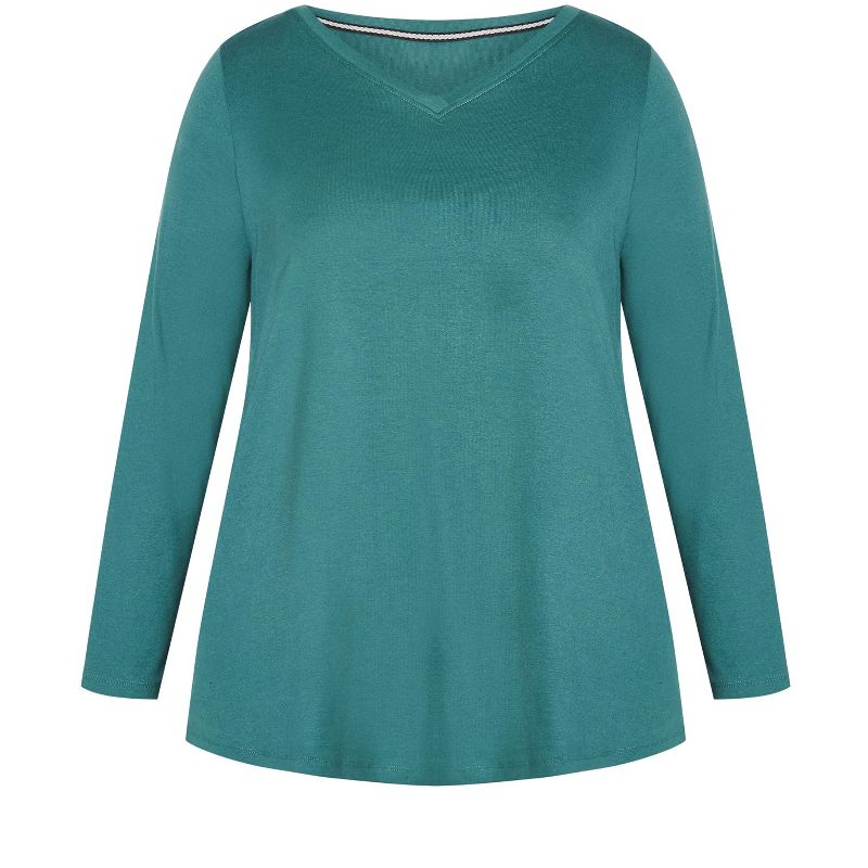 Women's Plus Size V Neck Essential 3/4 Sleeve Tee - teal | AVENUE, 3 of 4