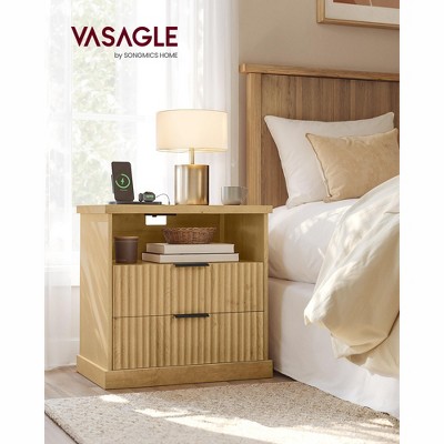 Nightstand with Charging Station - Bedside Table with 2 Drawers & Open Shelf, 2 AC Outlets & 2 USB Ports