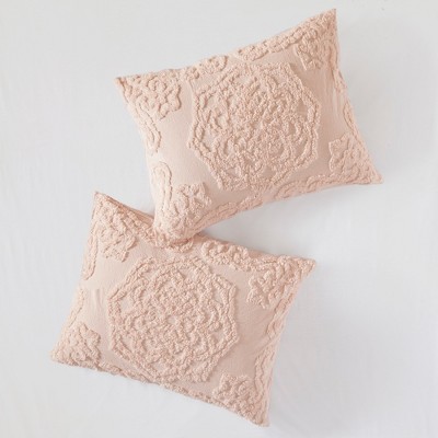 Blush Tufted Cotton Chenille Medallion King/Cal King Duvet Set