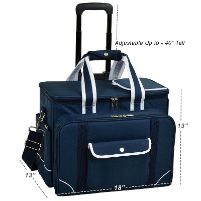 Blue Insulated Picnic Cooler Bag with Wheels and Service for Four